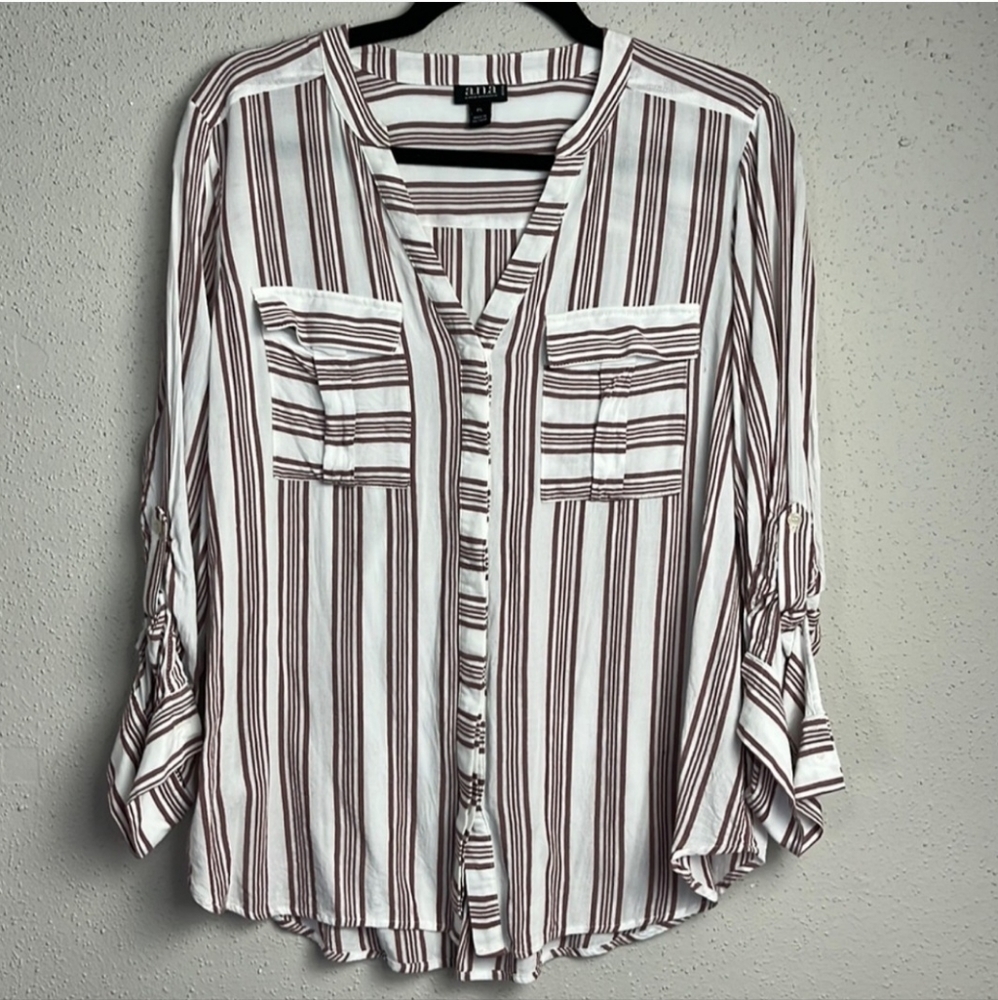 A.N.A A New Approach Striped Button Down Blouse Shirt